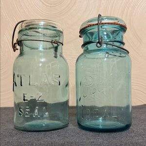 Vintage Blue Glass Mason Jars